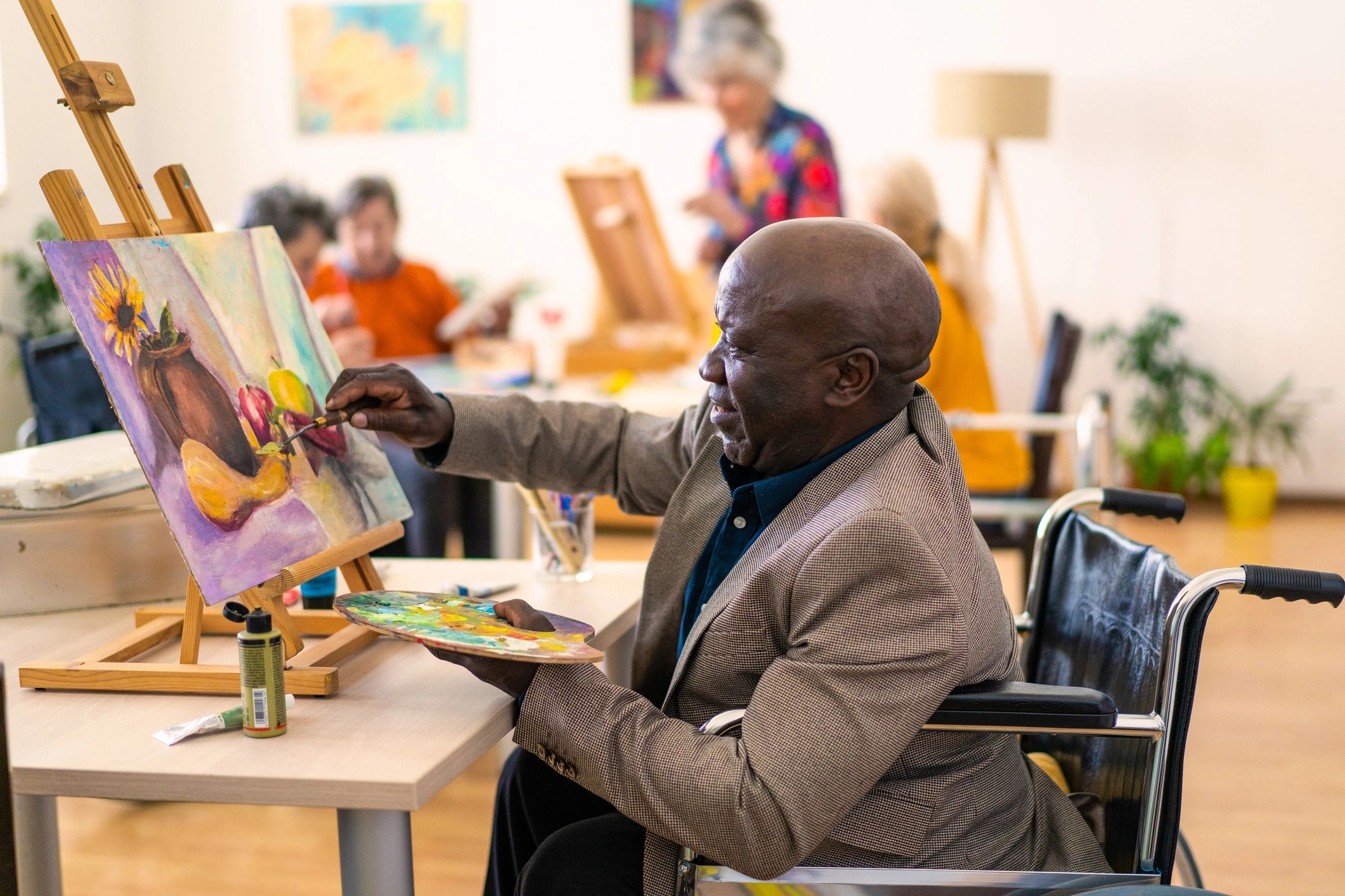 Residents participating in a memory care session
