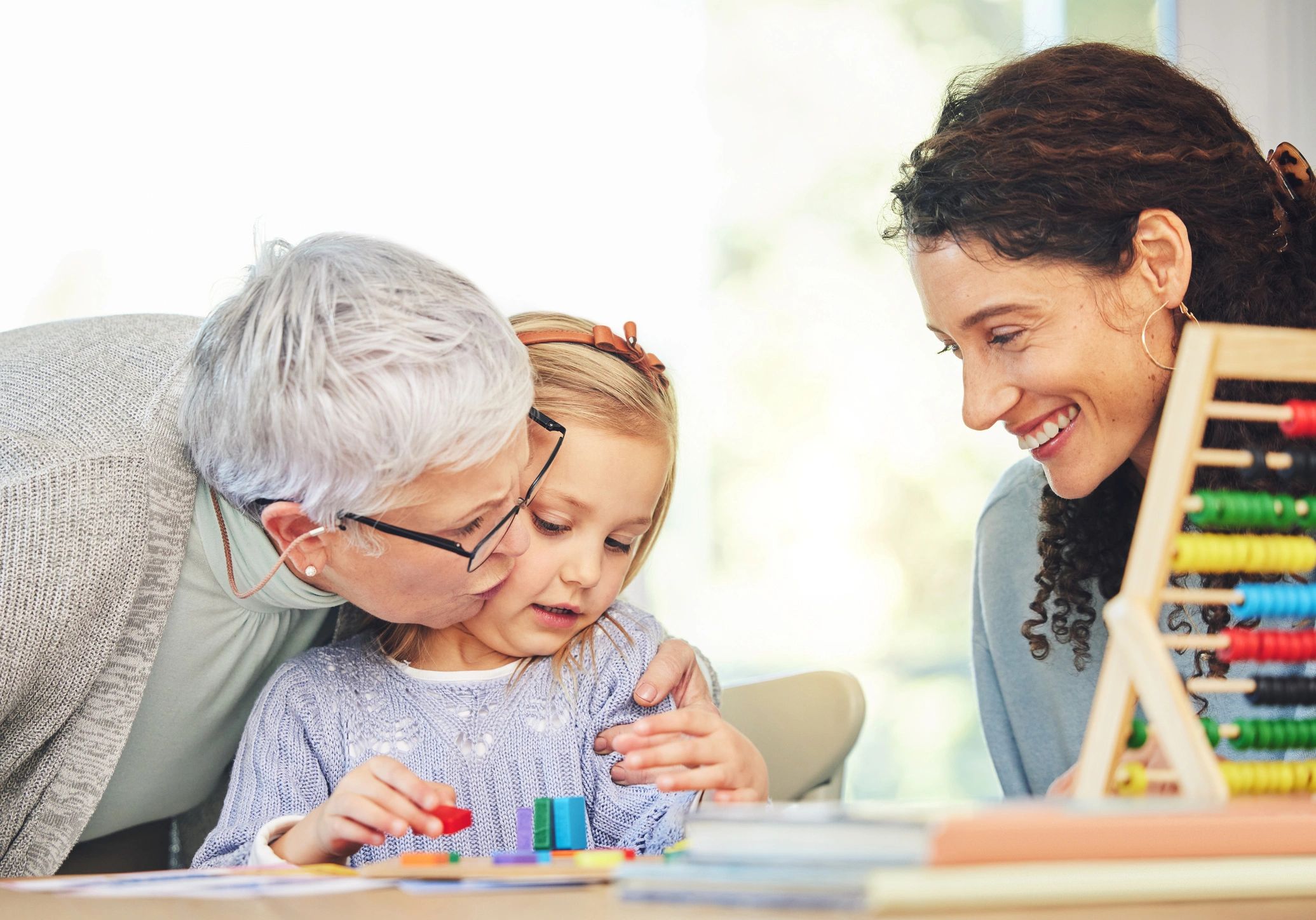 Caregiver guiding family